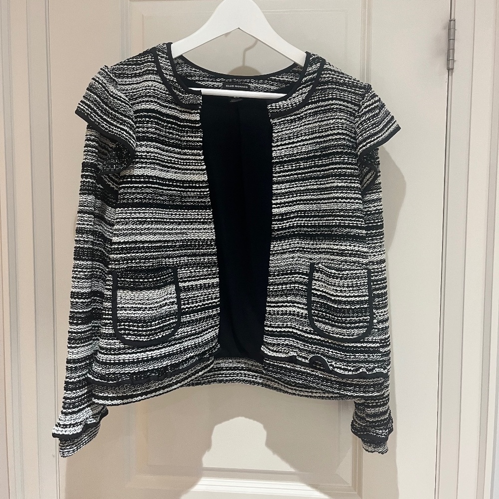 Unique Club Monaco Ruffle Black/White Blazer - Medium